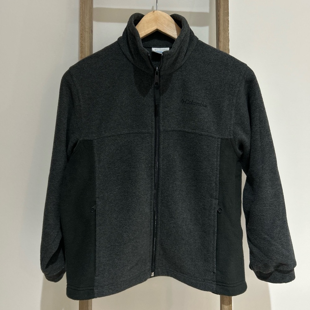 Columbia Gray Black Full-Zip Fleece Jacket Side Zip Pockets Boys Size 10-12 - Picture 1 of 8